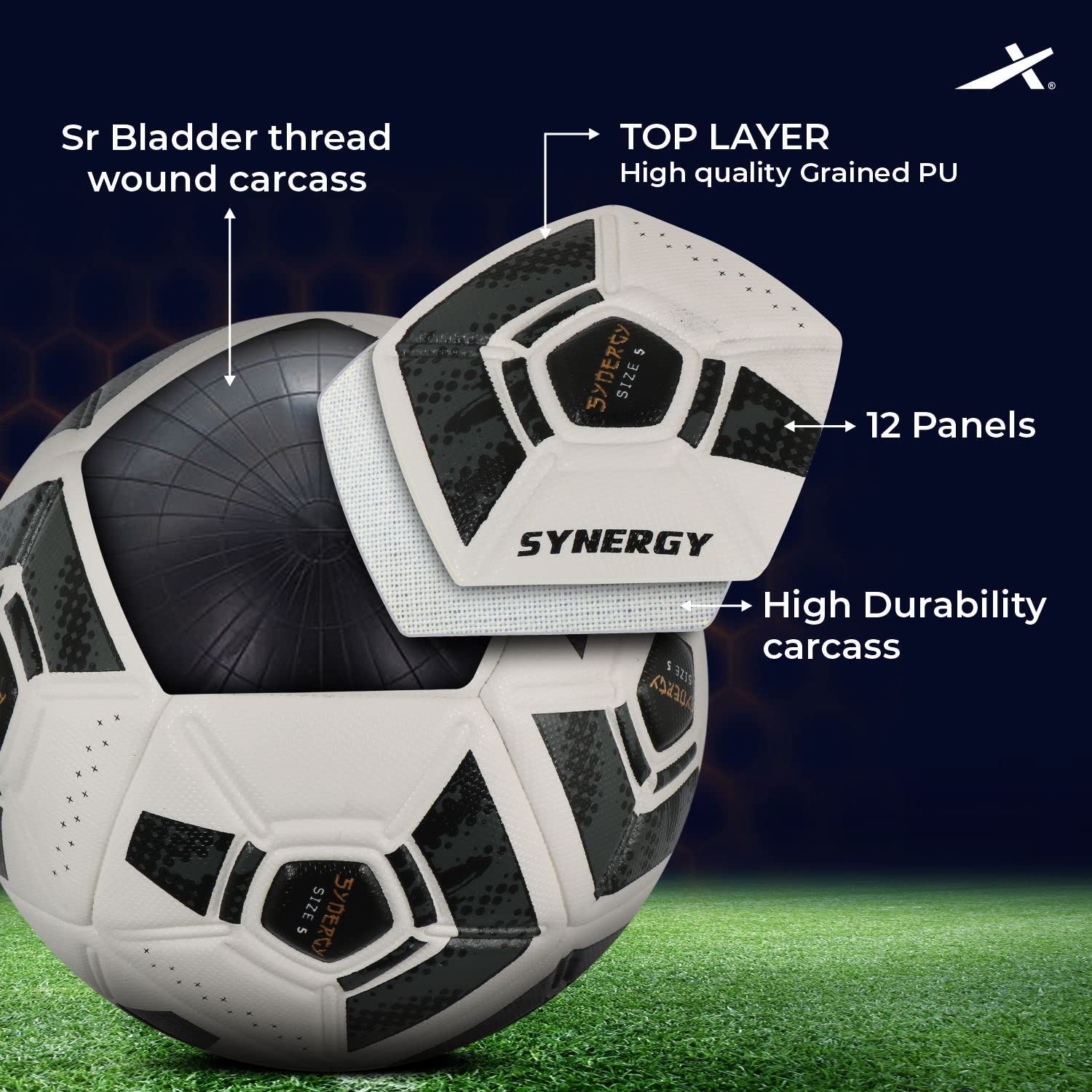 Vector X Synergy Thermo Fusion Football | Size 5 | Seamless PU Surface, Rubber Bladder, High Air Retention for Match & Training – All Weather Use - Best Price online Prokicksports.com