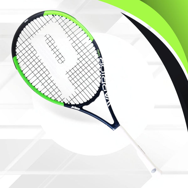 PRINCE Warrior 100 Strung Tennis Racquet – 265 Grams, L2 Grip (4-1/4), 100 sq. in. Head Size | Lightweight Control-Oriented Racket for Intermediate to Advanced Players | Black/Green