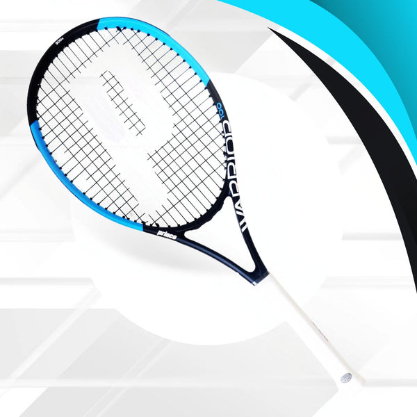 PRINCE Warrior 100 Strung Tennis Racquet – 300 Grams, 100 sq. in. Head, L3 Grip (4-3/8) | Heavyweight Power Racquet with Textreme X & ATS Technology | Black/Blue | For Advanced & Competitive Players