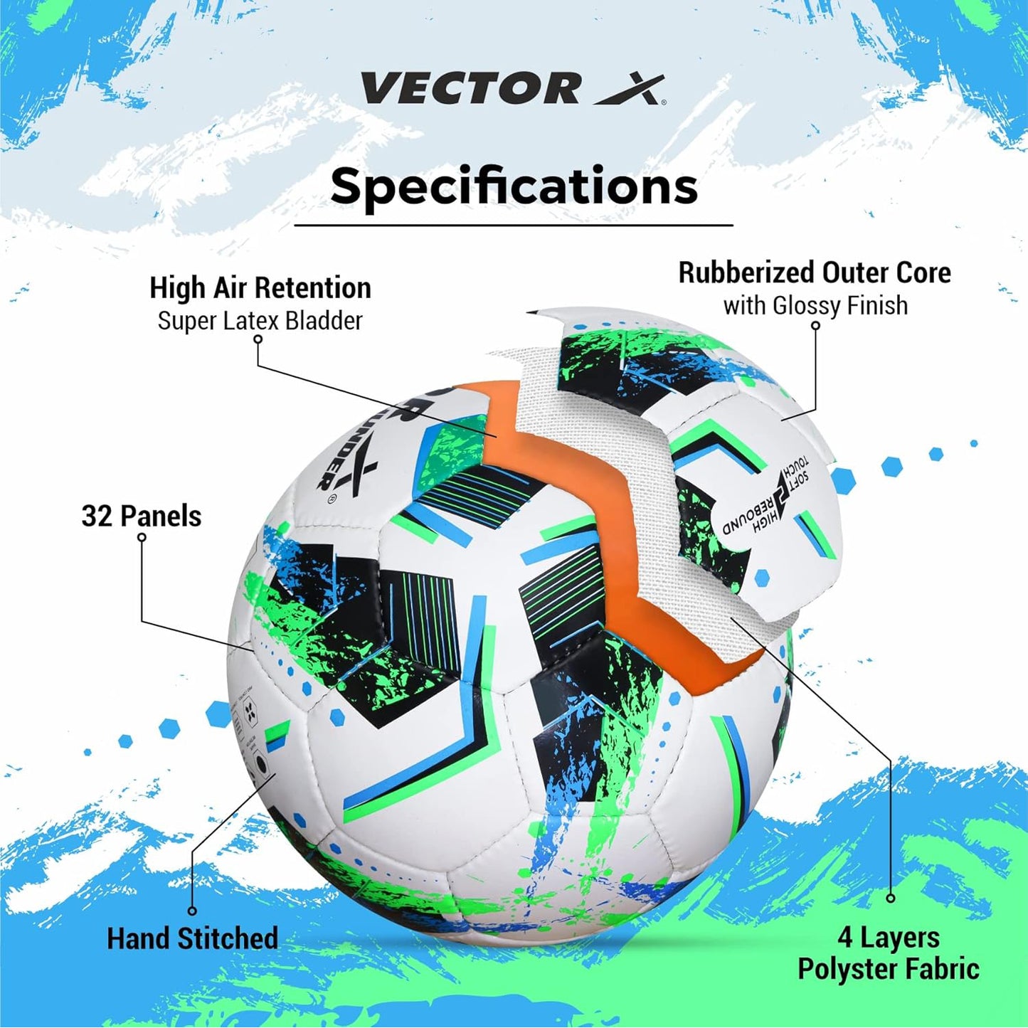 Vector X Thunder Football | Size 5 | Durable Outer Shell, Rubber Bladder, All Surface Grip for Match, Practice & Training Use – Outdoor Play - Best Price online Prokicksports.com