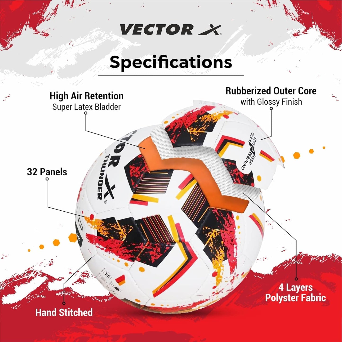 Vector X Thunder Football | Size 5 | Durable Outer Shell, Rubber Bladder, All Surface Grip for Match, Practice & Training Use – Outdoor Play - Best Price online Prokicksports.com