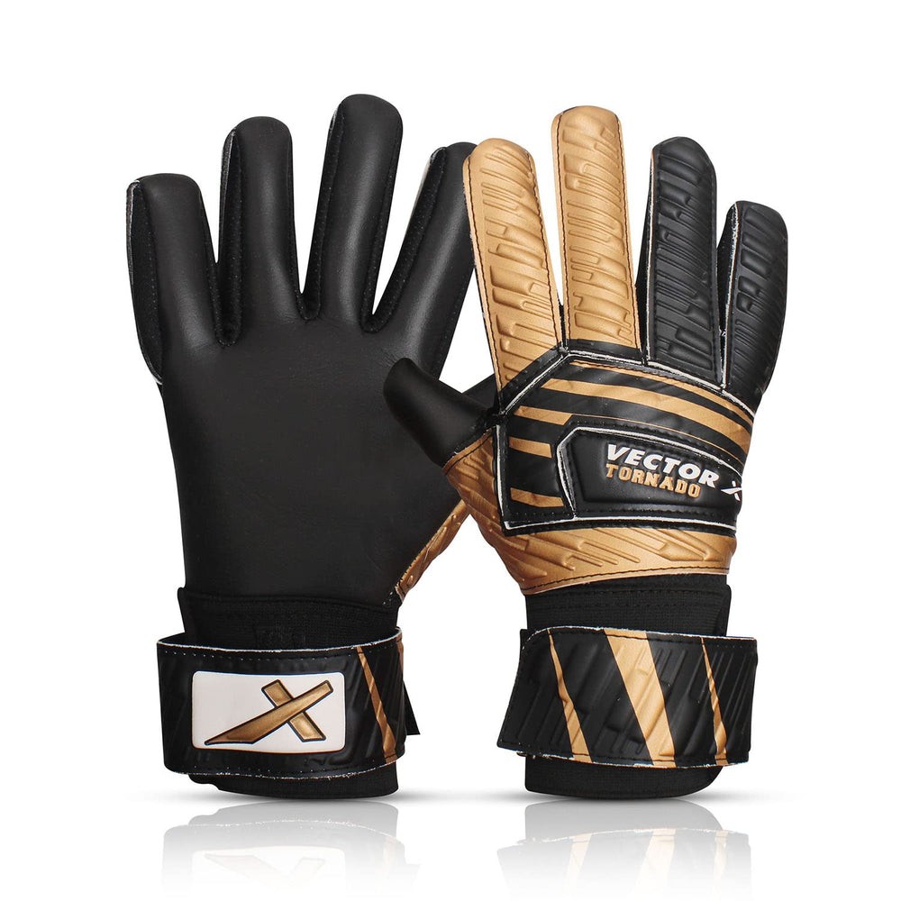 Vector X Tornado Goal Keeper Gloves with Strong Grip Latex Palm, Finger Support, Breathable Fit for Football Match & Training – All Weather Play