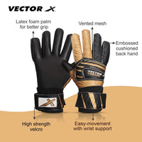 Vector X Tornado Goal Keeper Gloves with Strong Grip Latex Palm, Finger Support, Breathable Fit for Football Match & Training – All Weather Play - Best Price online Prokicksports.com