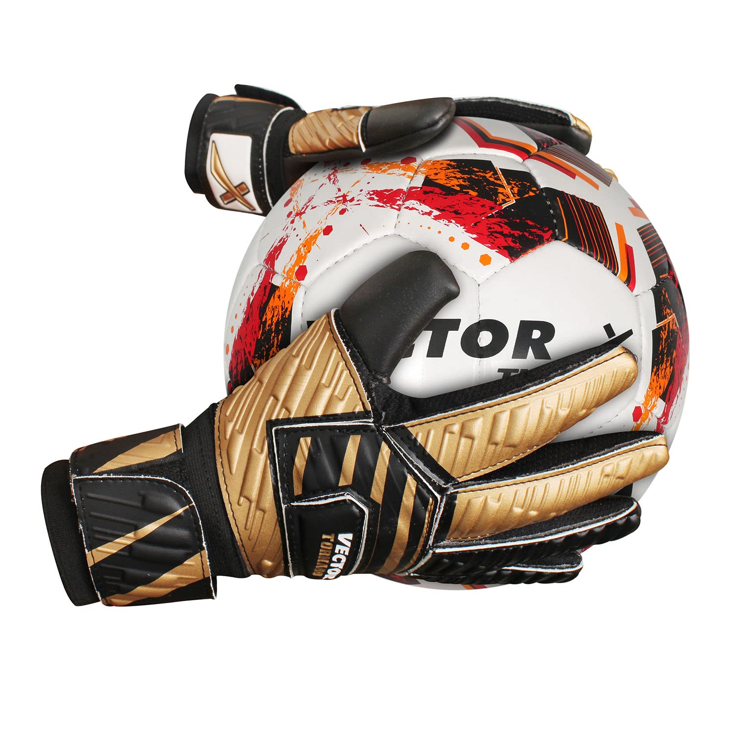 Vector X Tornado Goal Keeper Gloves with Strong Grip Latex Palm, Finger Support, Breathable Fit for Football Match & Training – All Weather Play - Best Price online Prokicksports.com