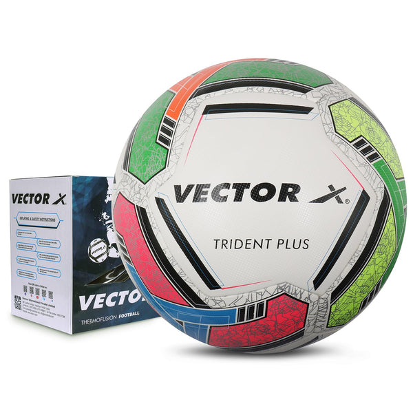 Vector X Trident Plus Thermo Fusion Football | Size 5 | PU Surface, Rubber Bladder, Seamless Build for Training & Match Play – Multicolor Design