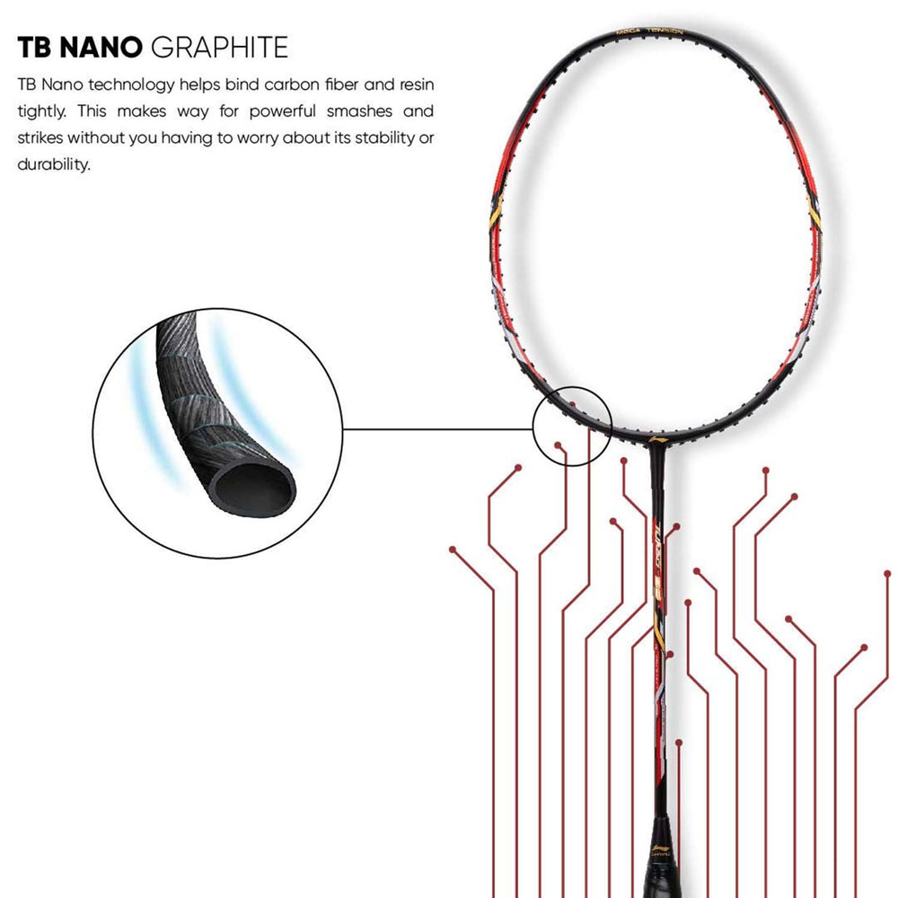 Li-Ning Turbo 99 Unstrung Carbon Fibre Badminton Racket – Lightweight, High-Power & Durable with Free Full Cover (Black/Red) - Best Price online Prokicksports.com
