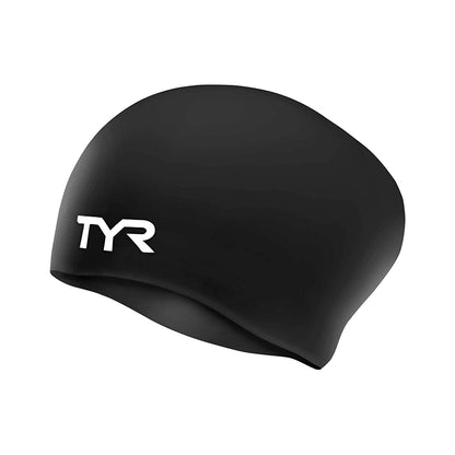TYR Long Hair Silicone Swim Cap, Black - Adult - Best Price online Prokicksports.com