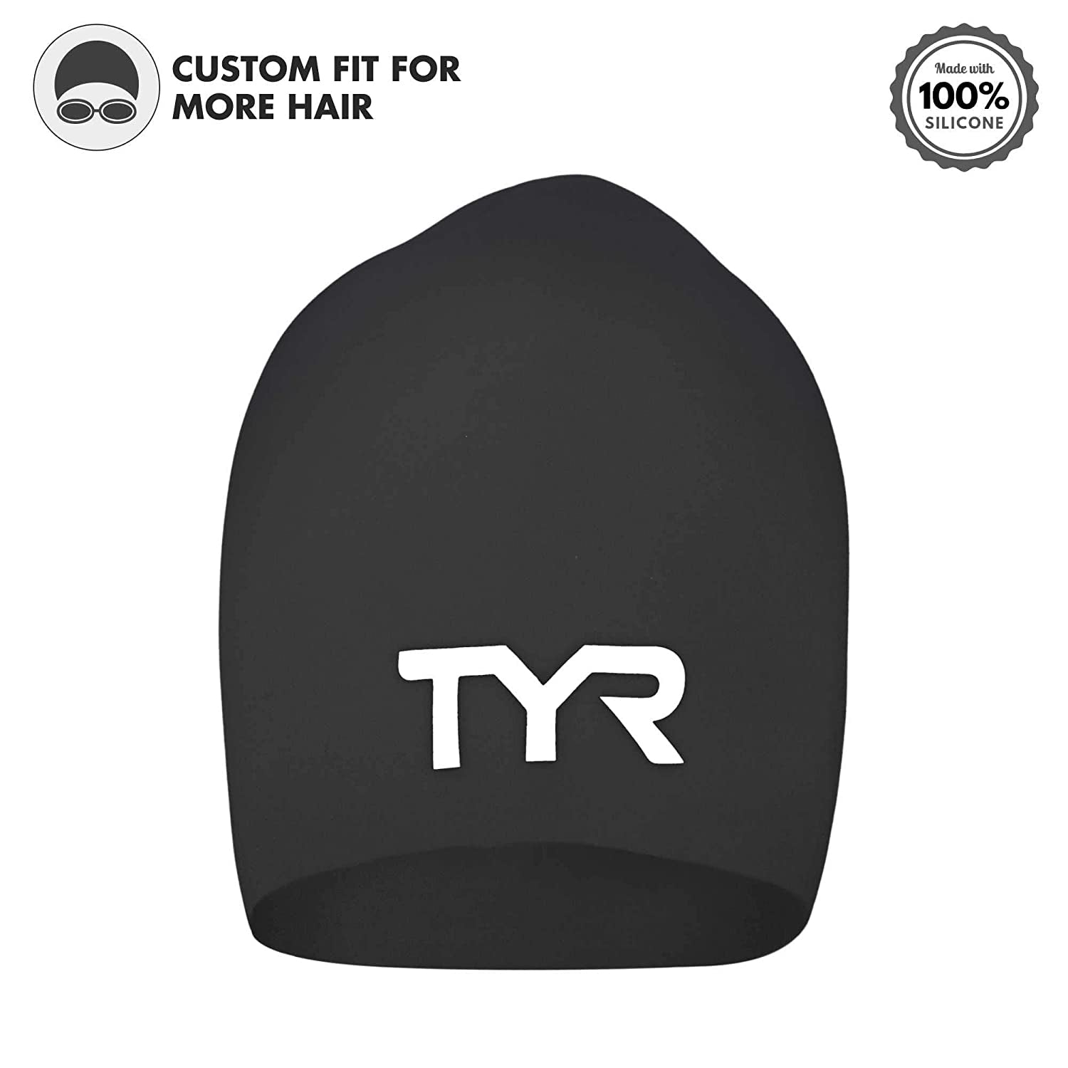 TYR Long Hair Silicone Swim Cap, Black - Adult - Best Price online Prokicksports.com