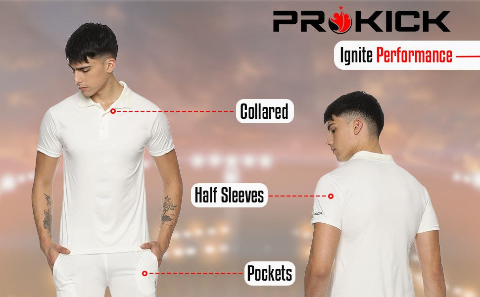 Prokick Ignite Half Sleeves Cricket Jersey Set, T-Shirt with Trouser (Off White) - Best Price online Prokicksports.com
