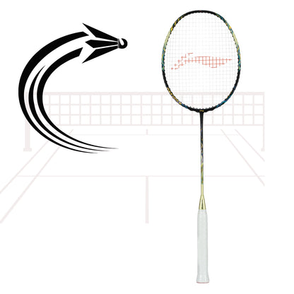 Li-Ning AXForce 100 Unstrung Badminton Racquet – Lightweight 4U5, Medium Flex Shaft, Even Balance, Graphite Frame, Isometric Head | Black/Gold | For Professional Attacking Players - Best Price online Prokicksports.com
