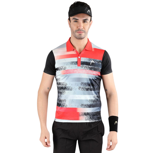 HEAD HCD 376 Polo Men's Collar Neck T-Shirt – 100% Polyester, Black/Red | Lightweight, Breathable & Athletic Fit Sportswear
