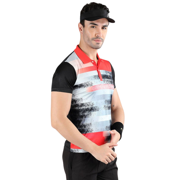 HEAD HCD 376 Polo Men's Collar Neck T-Shirt – 100% Polyester, Black/Red | Lightweight, Breathable & Athletic Fit Sportswear