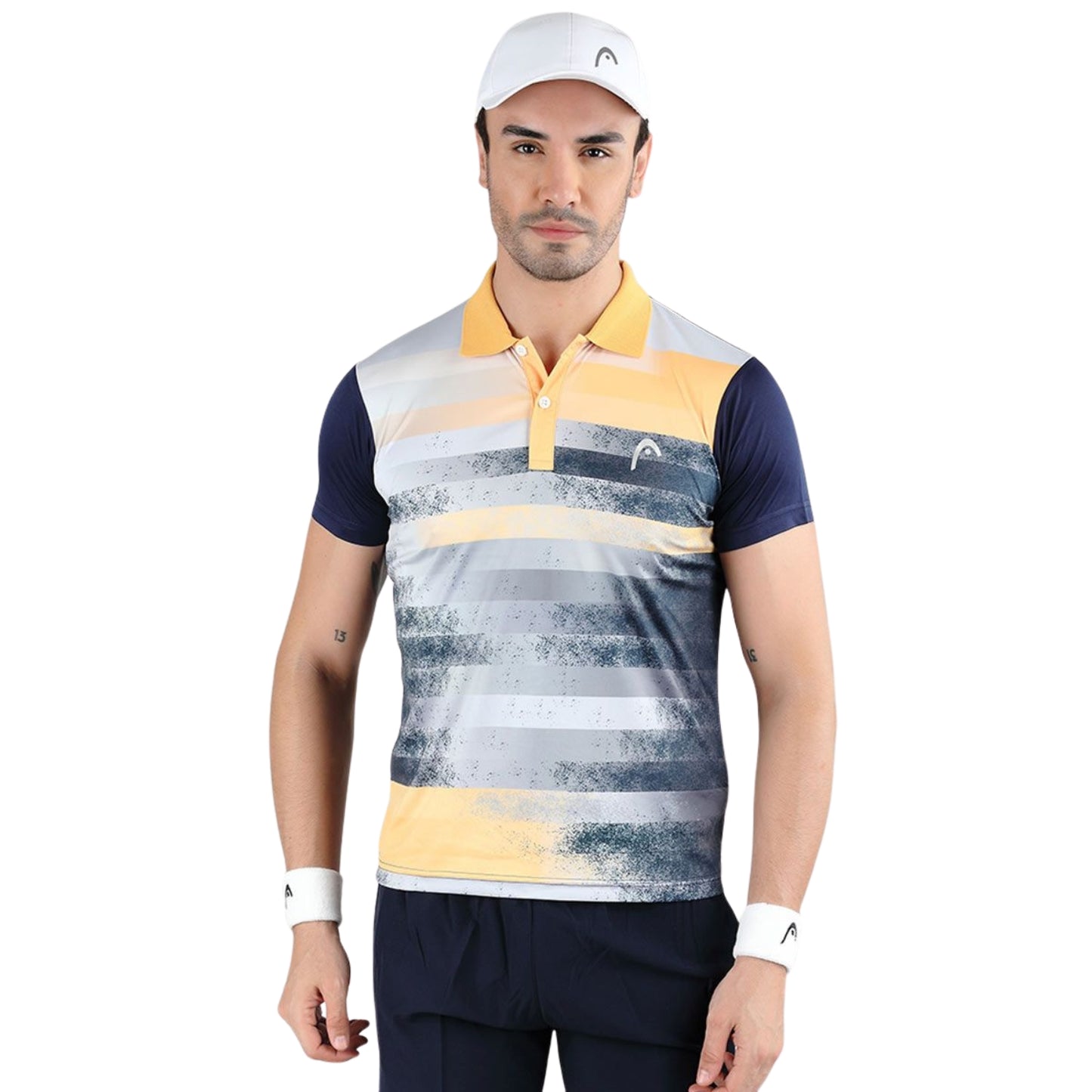 HEAD HCD-377 Polo Neck T-Shirt – Navy/Yellow | 100% Polyester, Lightweight, Breathable & Stylish Sportswear for Men - Best Price online Prokicksports.com