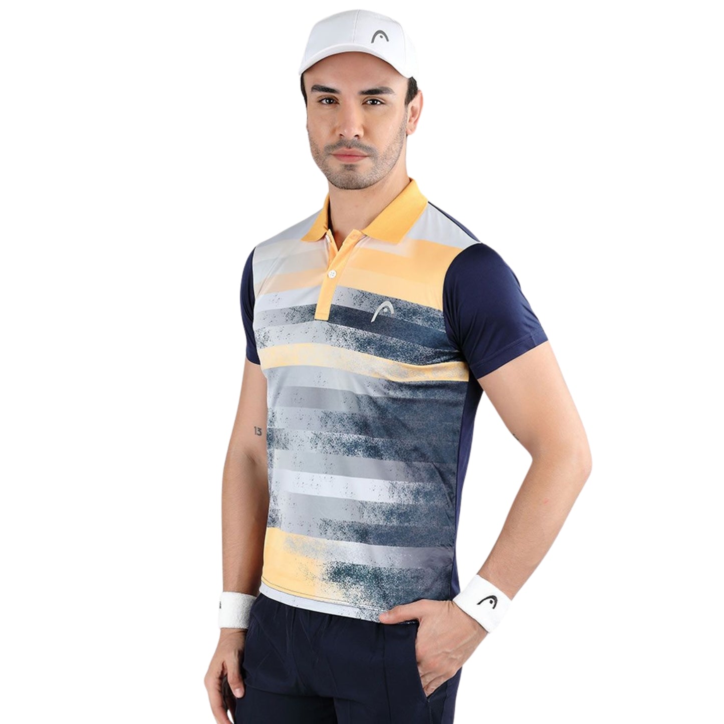 HEAD HCD-377 Polo Neck T-Shirt – Navy/Yellow | 100% Polyester, Lightweight, Breathable & Stylish Sportswear for Men - Best Price online Prokicksports.com