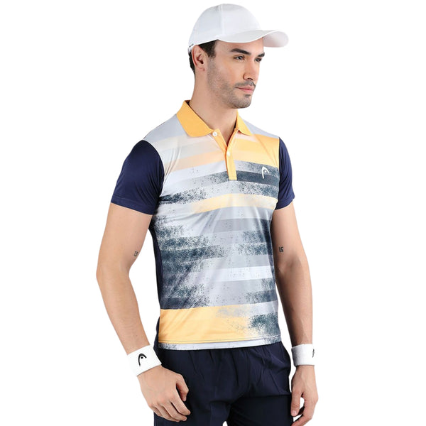 HEAD HCD-377 Polo Neck T-Shirt – Navy/Yellow | 100% Polyester, Lightweight, Breathable & Stylish Sportswear for Men