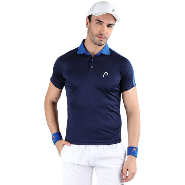 HEAD HCD-378 Polo Neck T-Shirt – Navy/Royal Blue | 100% Polyester, Lightweight, Breathable & Stylish Sportswear for Men