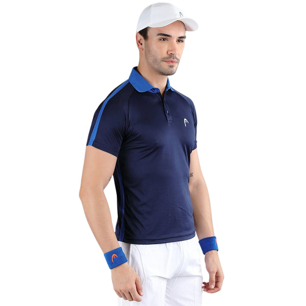 HEAD HCD-378 Polo Neck T-Shirt – Navy/Royal Blue | 100% Polyester, Lightweight, Breathable & Stylish Sportswear for Men