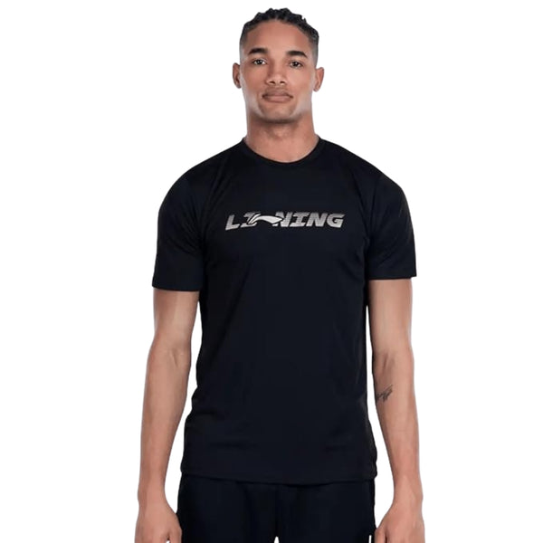 Li-Ning ATSU847-5 Men’s R-Neck Badminton T-Shirt – Black/Silver | Lightweight, Breathable & Quick-Dry Sportswear for Training and Matches