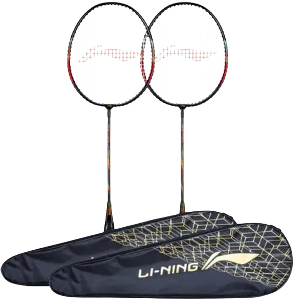 Li-Ning AYPU165-1 Smash XP 60 IV Strung Badminton Racquet with Full Cover (Pack of 2), G5 – Black/Red | Durable Aluminum Frame, Pre-Strung Racquets for Beginners