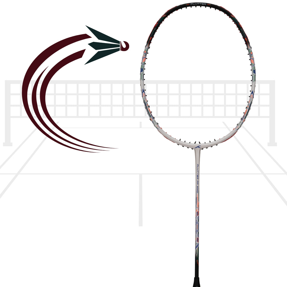 Hundred Flutter FF Zoom Unstrung Badminton Racket – White/Black | Ultra-Light 78g Graphite Frame, 32 LBS Tension Capacity, for Intermediate & Advanced Players