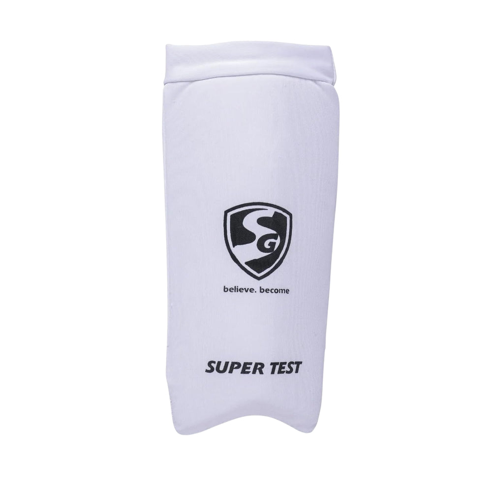 SG Super Test Elbow Guard White – Lightweight Protective Cricket Arm Guard for Batting Comfort, Shock Absorption, and Safety in Practice & Matches