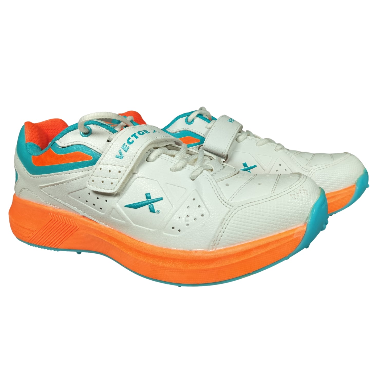 Vector X CKT-200 Metal Spike Cricket Shoe, White/Blue/Orange - Best Price online Prokicksports.com