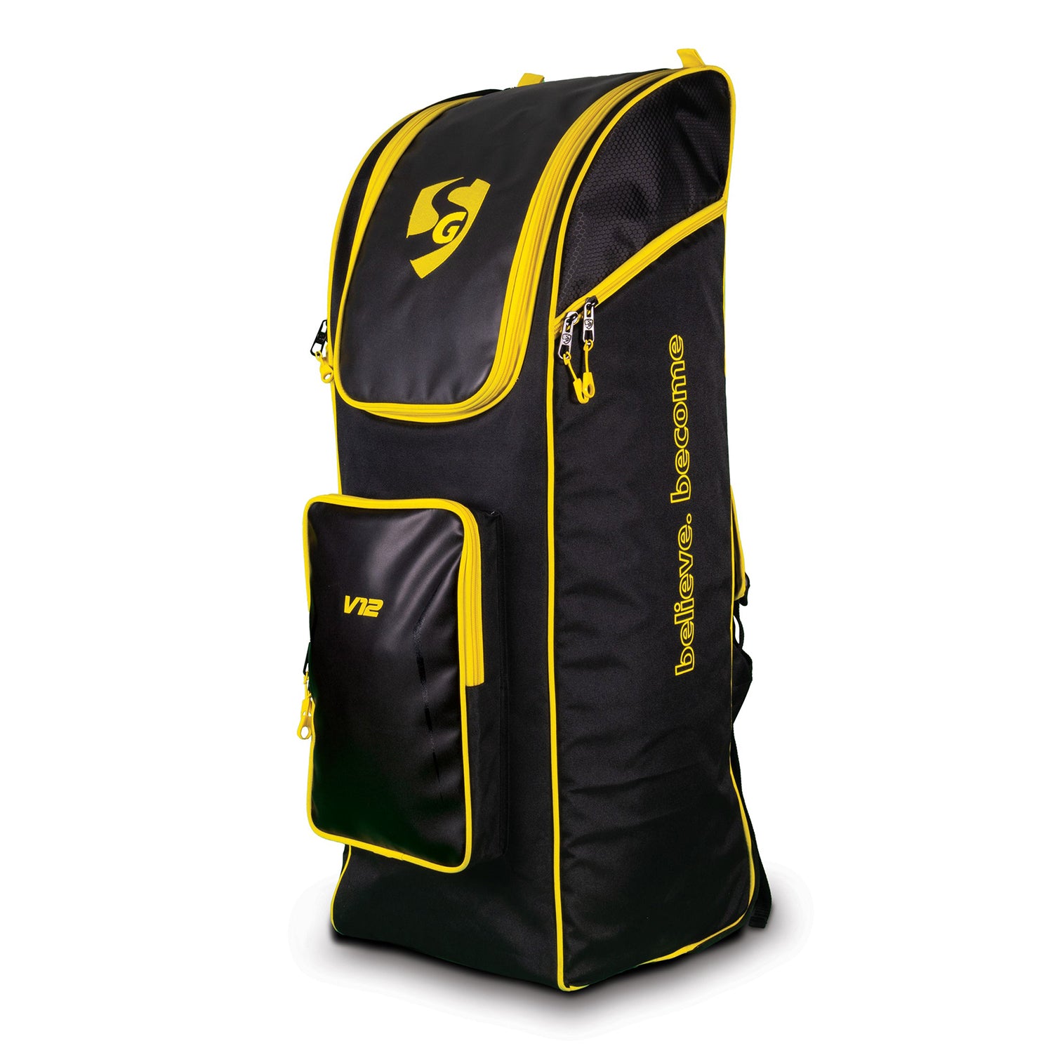 SG V12 Duffle Junior Cricket Kit Bag with Wheelie – Compact Trolley Bag for Kids with Shoulder Straps, Black/Yellow, Lightweight and Durable - Best Price online Prokicksports.com
