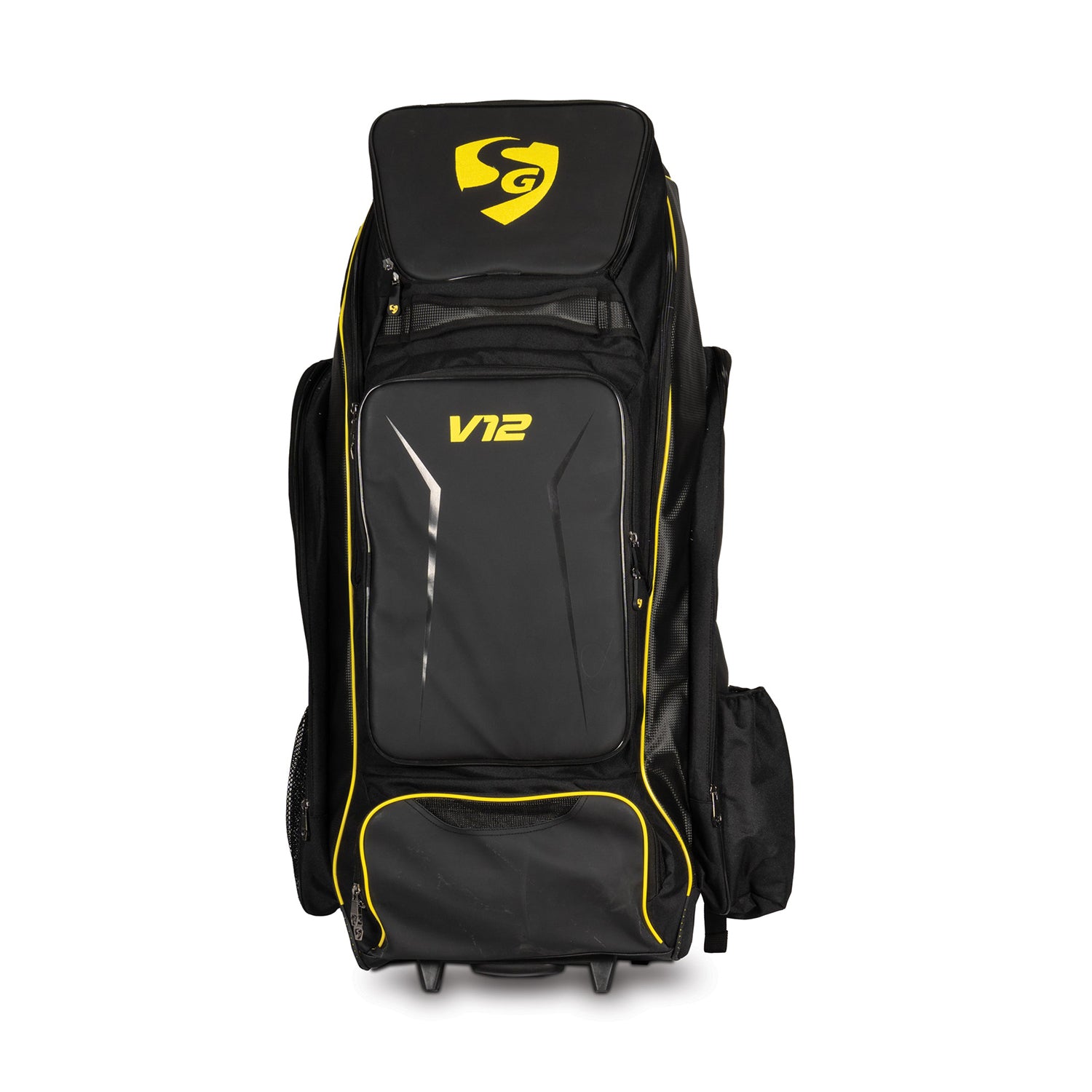 SG V12 Players Wheelie Duffle Cricket Kit Bag – Black/Light Green, Heavy-Duty Large Capacity with Wheels and Backpack Straps for Professionals - Best Price online Prokicksports.com