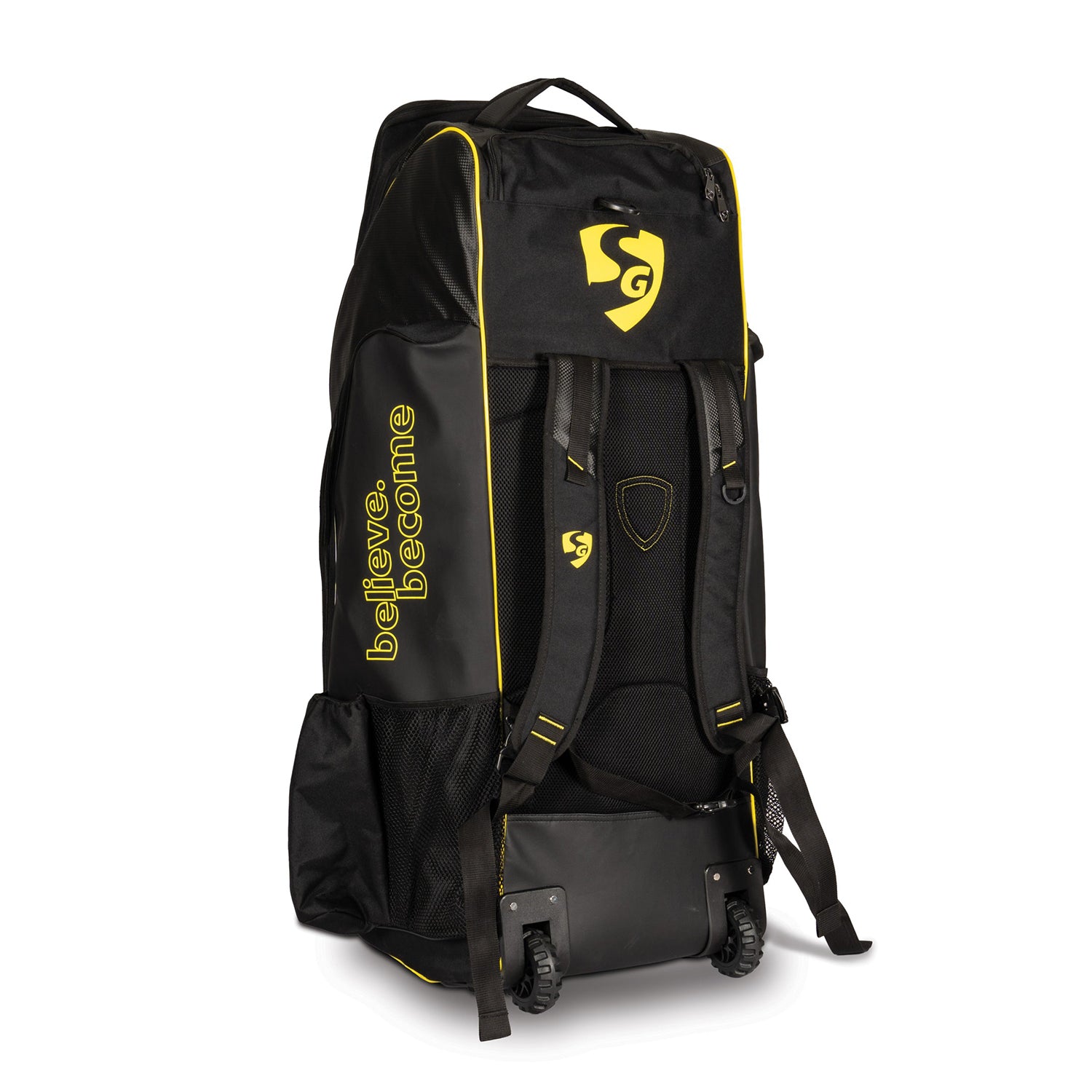 SG V12 Players Wheelie Duffle Cricket Kit Bag – Black/Light Green, Heavy-Duty Large Capacity with Wheels and Backpack Straps for Professionals - Best Price online Prokicksports.com