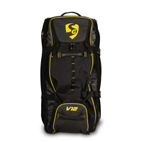 SG V12 Premium Wheelie Cricket Kit Bag – Black/Yellow, Large Trolley Gear Bag with Heavy-Duty Wheels for Pro Players and Match Travel - Best Price online Prokicksports.com