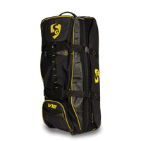 SG V12 Premium Wheelie Cricket Kit Bag – Black/Yellow, Large Trolley Gear Bag with Heavy-Duty Wheels for Pro Players and Match Travel - Best Price online Prokicksports.com