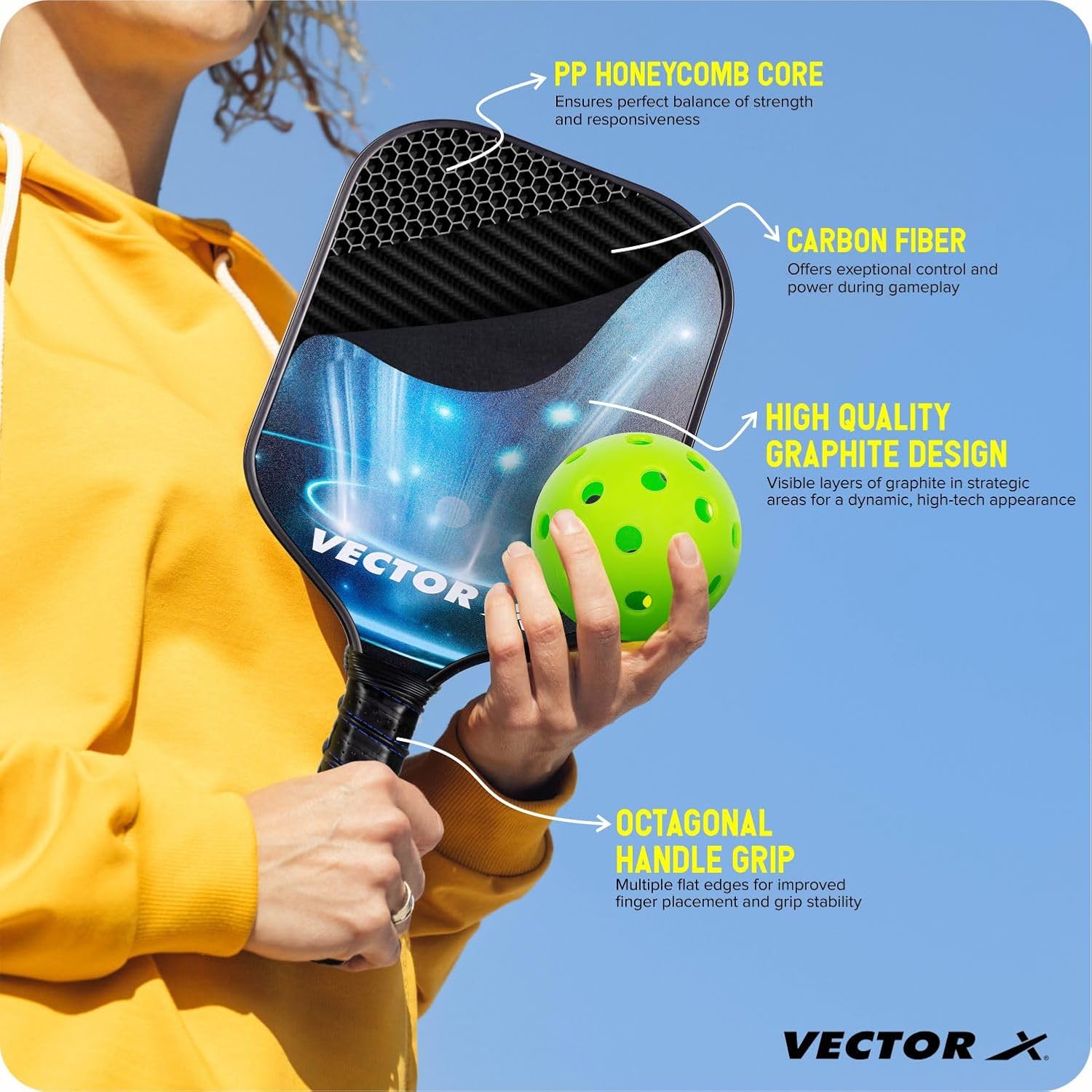 Vector X Pickle Racket High-Quality Graphite Paddle with Premium Grip - Best Price online Prokicksports.com