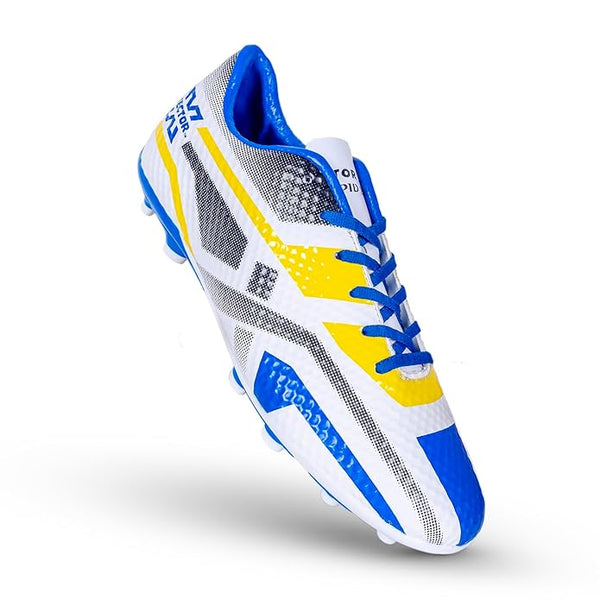 Vector X Rapid 2.0 Football Shoes for Men - White/Blue | Lightweight Soccer Cleats with TPU Sole for Firm Grip & Comfort