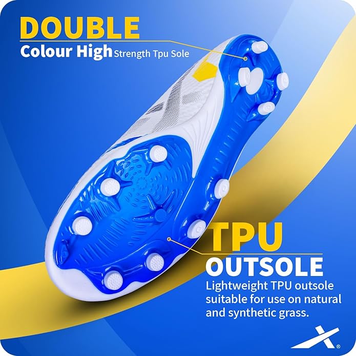 Vector X Rapid 2.0 Football Shoes for Men - White/Blue | Lightweight Soccer Cleats with TPU Sole for Firm Grip & Comfort - Best Price online Prokicksports.com