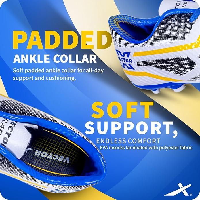Vector X Rapid 2.0 Football Shoes for Men - White/Blue | Lightweight Soccer Cleats with TPU Sole for Firm Grip & Comfort - Best Price online Prokicksports.com