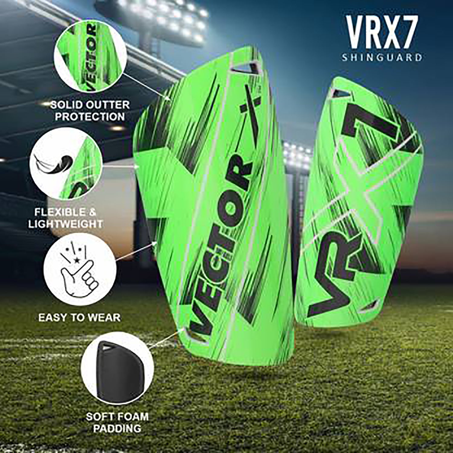 Vector X VRX7 Football Shinguard | Small/Medium | Lightweight Hard Shell, Foam Padding and Secure Fit for Men, Women, Youth Match Training Use - Best Price online Prokicksports.com
