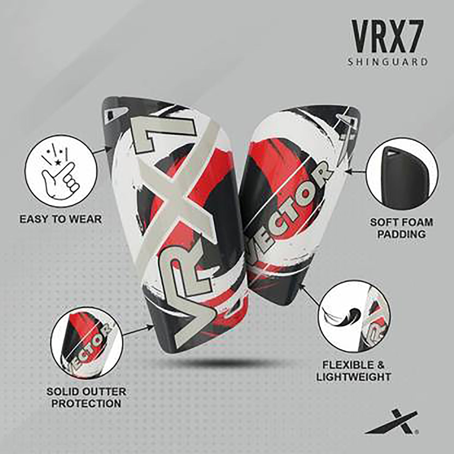 Vector X VRX7 Football Shinguard | Small/Medium | Lightweight Hard Shell, Foam Padding and Secure Fit for Men, Women, Youth Match Training Use - Best Price online Prokicksports.com