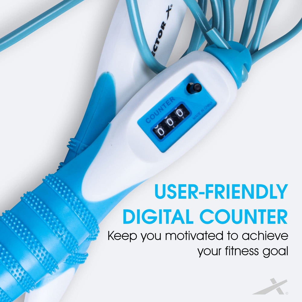 Vector X VX-720 Manual Counter Jump Rope | Adjustable Speed Skipping Rope with In-Built Counter | Blue | For Fitness, Cardio, Endurance & Weight Loss - Best Price online Prokicksports.com