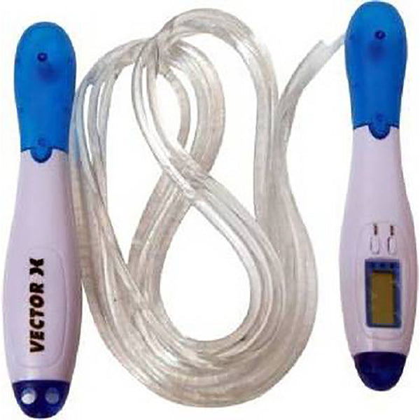 Vector X VX-810 Digital Skipping Rope | Adjustable Jump Rope with Calorie Counter & Timer | Fitness, Cardio & Weight Loss Equipment – White/Blue