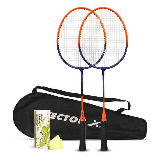 Vector X VXB-580 Badminton Racquet Set of 2 with Pack of 3 Shuttlecocks - Best Price online Prokicksports.com