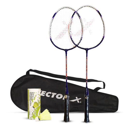 Vector X VX-70 Badminton Racquet Set of 2 with Pack of 3 Shuttlecocks - Best Price online Prokicksports.com
