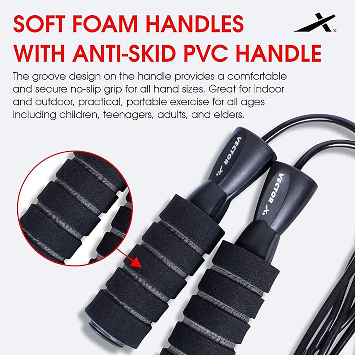 Vector X VX-705 PVC Jump Rope – Adjustable Speed Skipping Rope for Cardio, Weight Loss, CrossFit, Boxing, Home Workouts – Durable & Lightweight Design - Best Price online Prokicksports.com