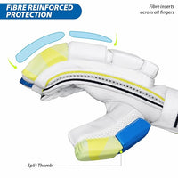 DSC Condor Glider Leather Cricket Batting Gloves for Men, Right Hand – Premium Protection-White/Blue/Yellow - Best Price online Prokicksports.com