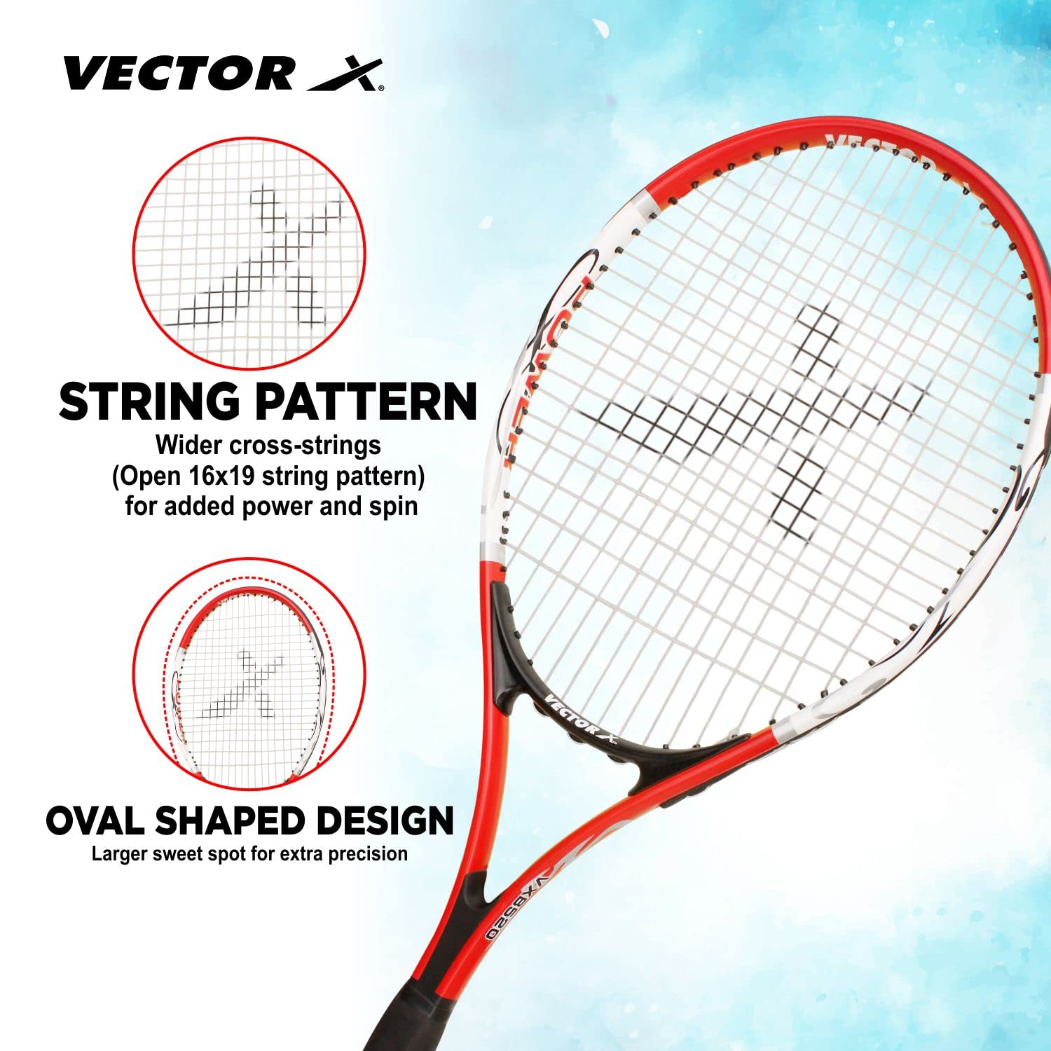 Vector X VXT-520 Strung Tennis Racquet with Full Racquet Cover - Best Price online Prokicksports.com