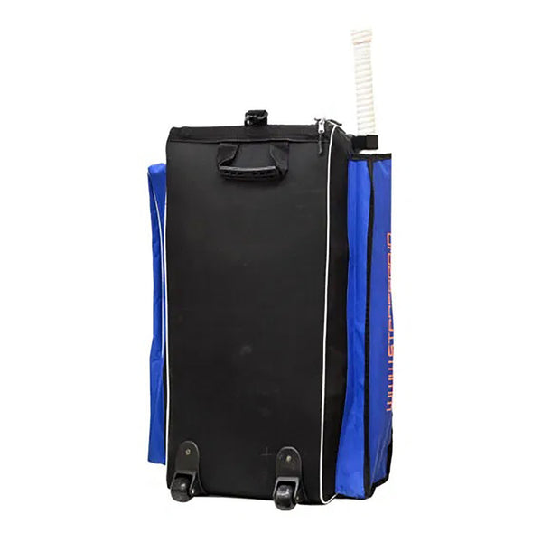 SF Warrior Cricket Duffle Wheelie Kit Bag – Large Trolley Bag with Wheels, Multiple Compartments – Black/Blue Design