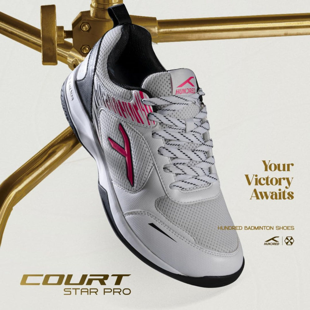 Hundred Court Star Pro Non-Marking Shoes | Multi-Sport Indoor Court Shoes | Lightweight Gum Rubber Sole | For Badminton, Squash, Table Tennis & Volleyball (Men/Women) - Best Price online Prokicksports.com