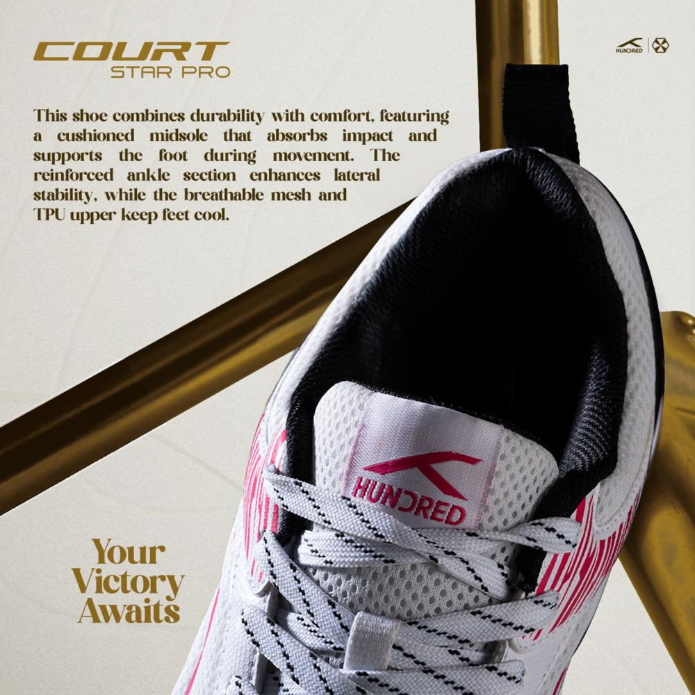 Hundred Court Star Pro Non-Marking Shoes | Multi-Sport Indoor Court Shoes | Lightweight Gum Rubber Sole | For Badminton, Squash, Table Tennis & Volleyball (Men/Women) - Best Price online Prokicksports.com