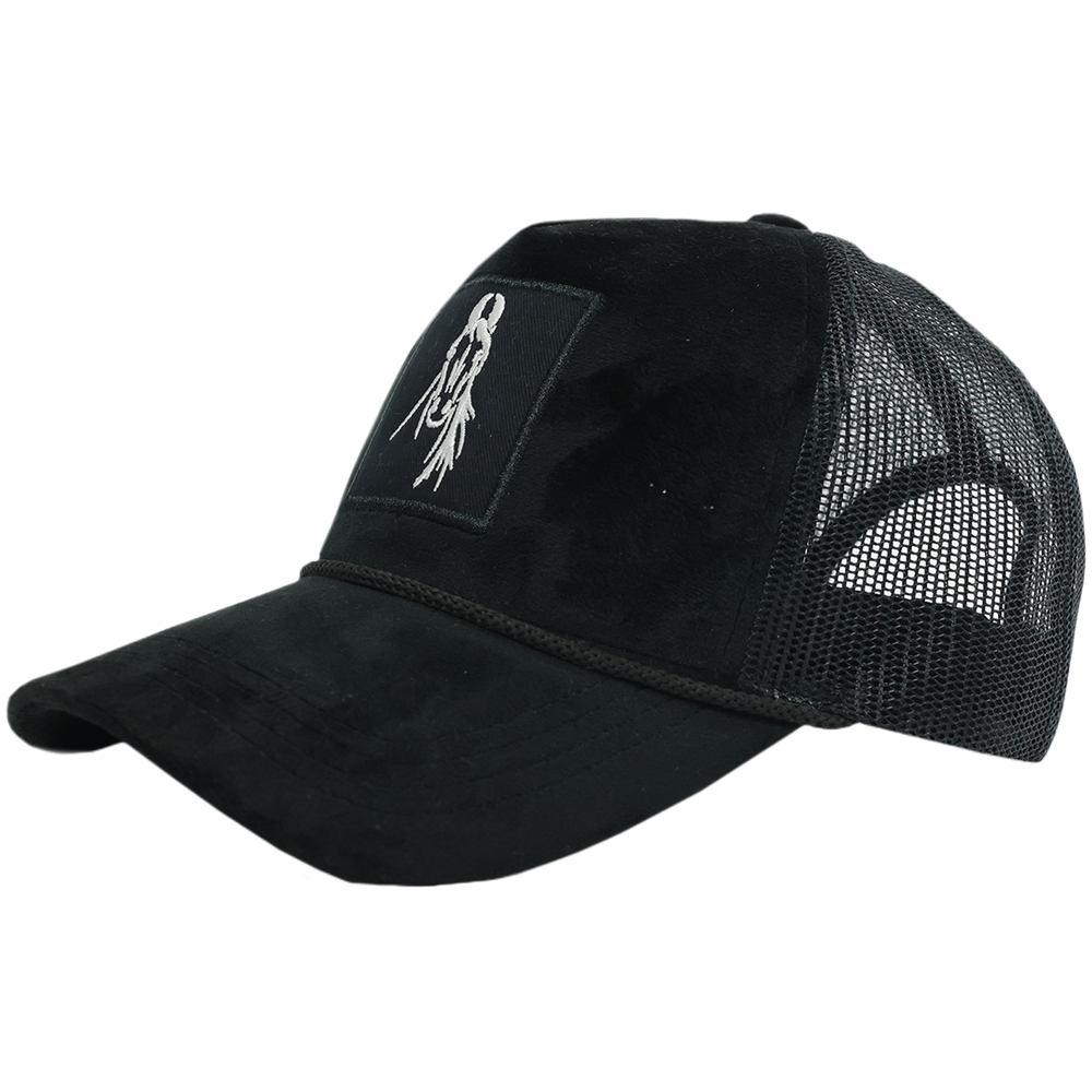 SS Marwari Stallion Suede Cricket Cap | 6-Panel, Woven Logo Patch & Metal Buckle | Black