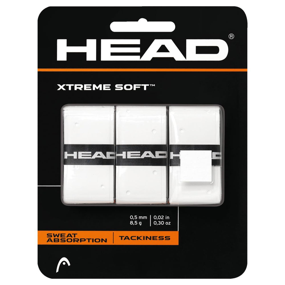 HEAD Xtreme Soft Tennis Overgrip (White, 3-Pack) | Ultra-Thin Super-Tacky Perforated Overgrip