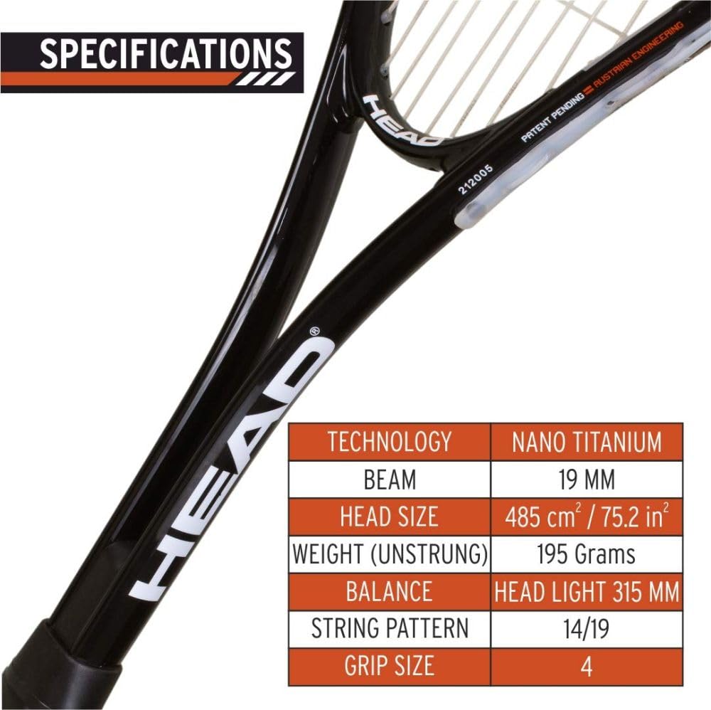 HEAD Nano Ti Spector 2.0 Squash Racquet (Black/White) | Head-Light Maneuverable Entry-Level Frame
